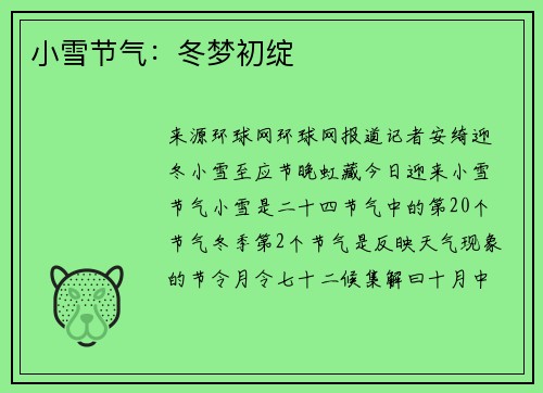 小雪节气：冬梦初绽