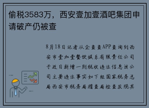 偷税3583万，西安壹加壹酒吧集团申请破产仍被查