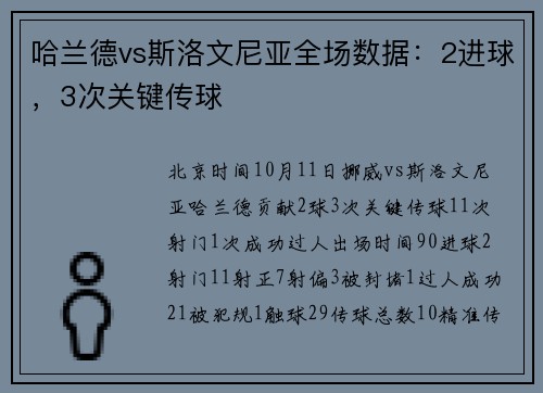 哈兰德vs斯洛文尼亚全场数据：2进球，3次关键传球