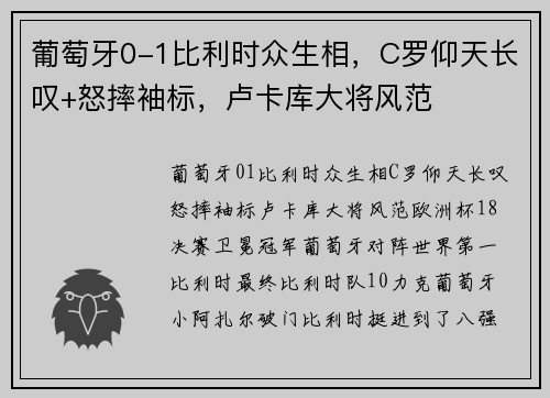 葡萄牙0-1比利时众生相，C罗仰天长叹+怒摔袖标，卢卡库大将风范